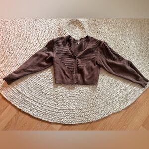 white birch Brown Cropped V-Neck Button Cardigan